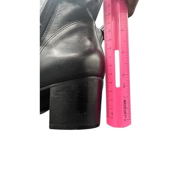 🔥 Harley-Davidson 7.5M Black Leather Harness Moto Biker Boots Chunky Heel Y2K - Picture 6 of 8